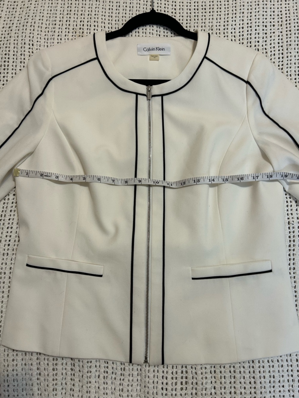 Calvin Klein Women’s White Zip Jacket Overcoat with Black Piping Size 12 - Picture 6 of 9